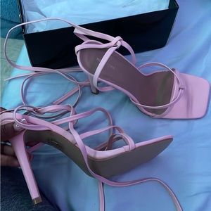 Never worn light pink lace up high heels